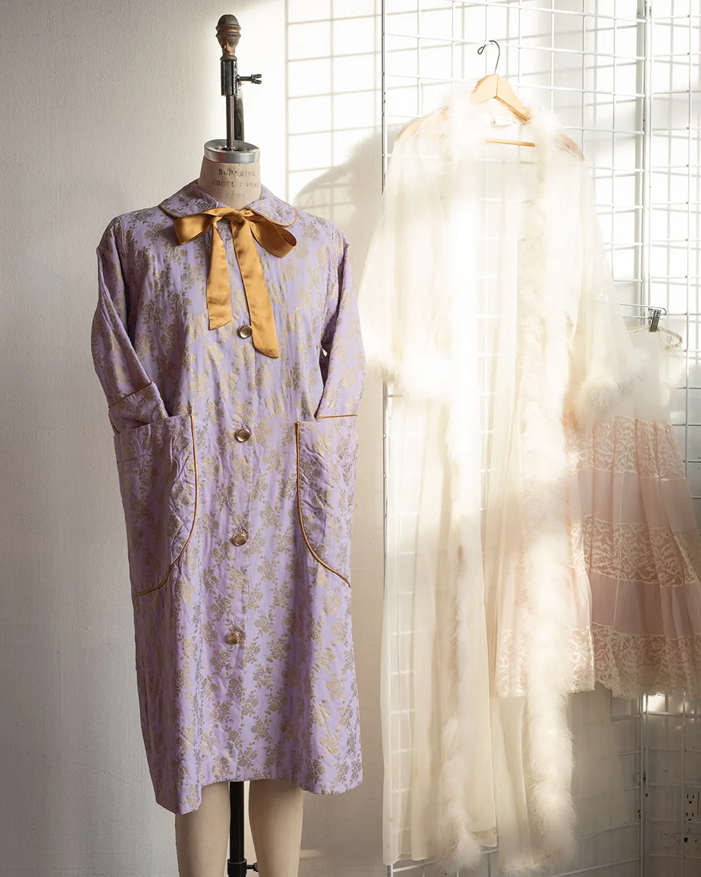 1960's Lavender and Gold Quilted Robe