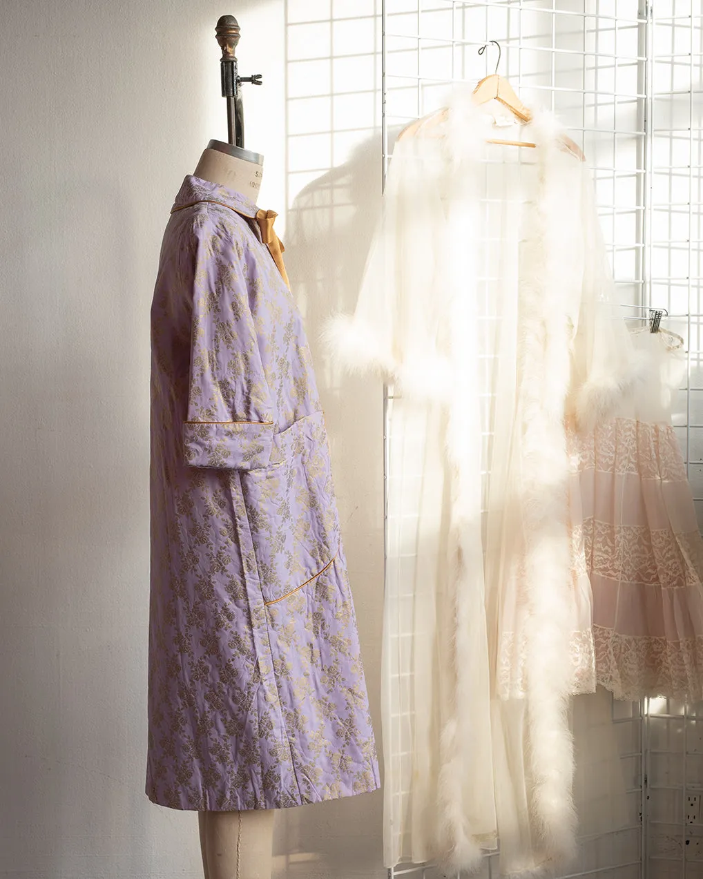 1960's Lavender and Gold Quilted Robe