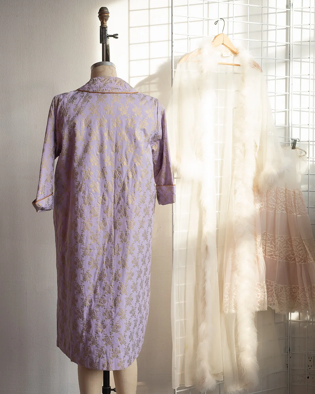 1960's Lavender and Gold Quilted Robe