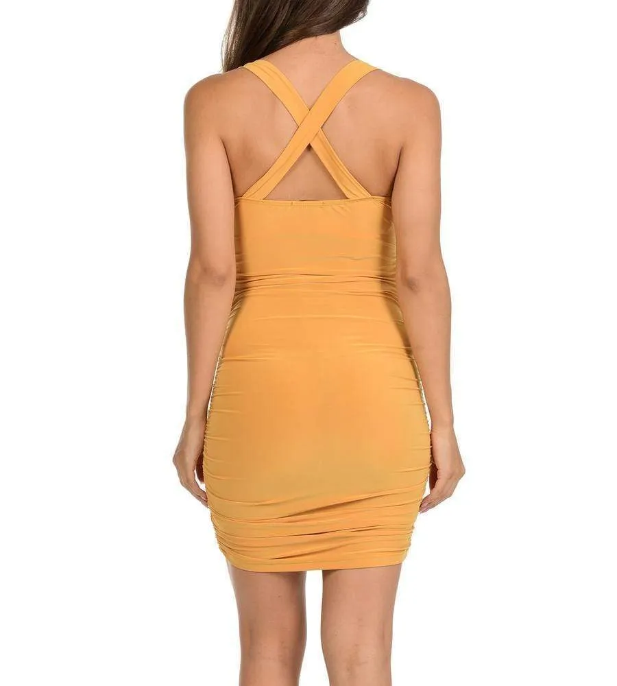 Auliné Collection Womens Sexy Pull On Stretch Ruched Bodycon Dress