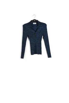Blue and black mélange ribbed-knit sweater