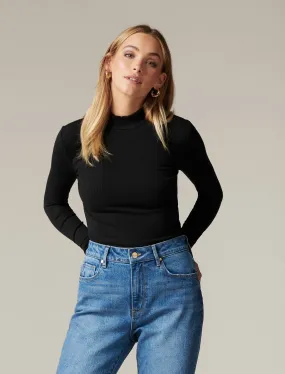Brandi High Neck Rib Long Sleeve Top