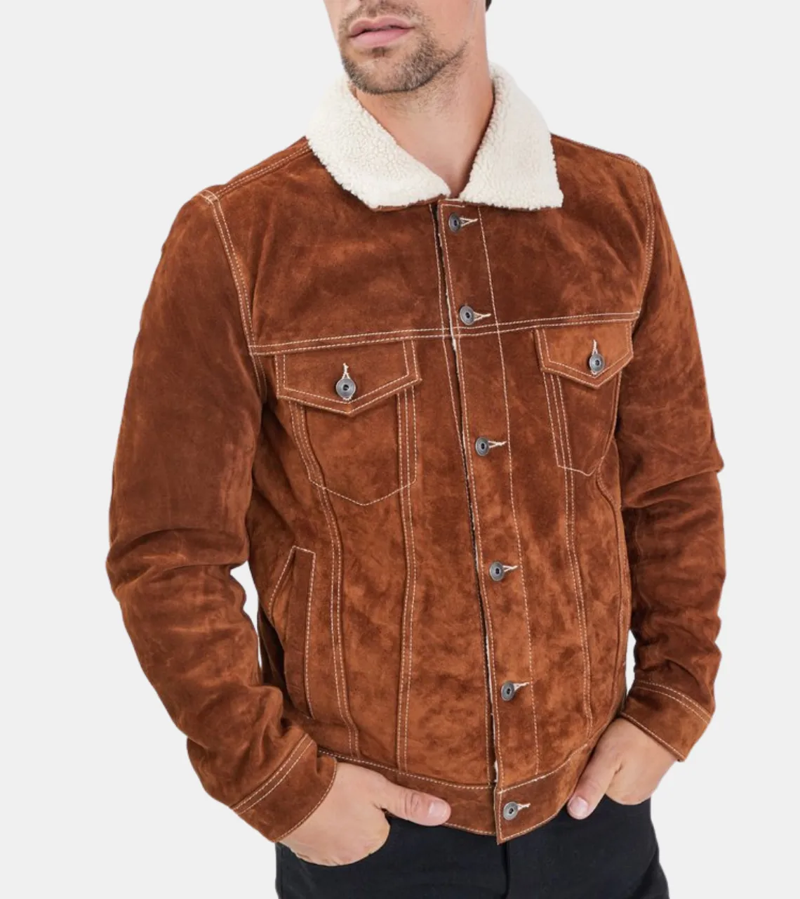 Cassius Men's Brown Shearling Suede Leather Jacket