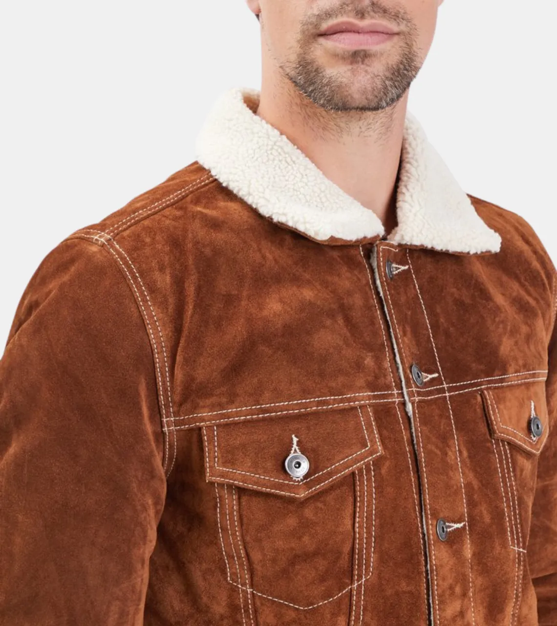 Cassius Men's Brown Shearling Suede Leather Jacket