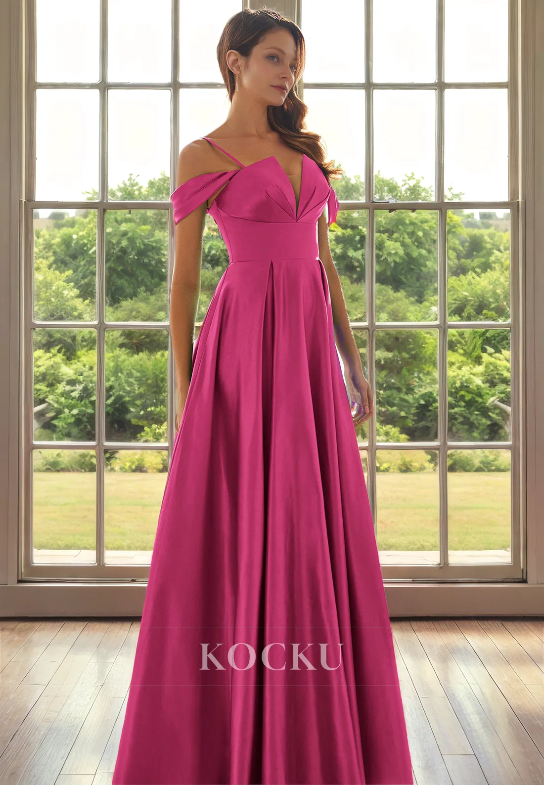 Classic & Timeless Straps A-Line V-Neck Satin Cocktail Mother of the Bride Dress