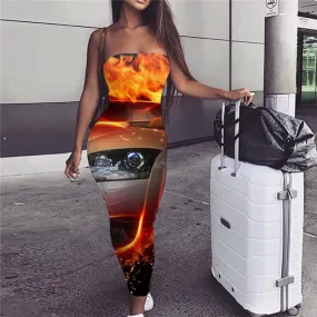 Flame Dress Women Car Boho Punk Rock Vestido Sexy Womens Clothing Tassel New