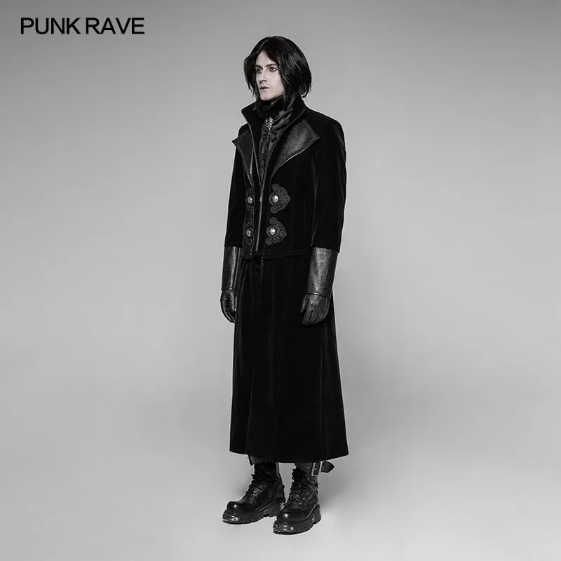 Gorgeous Velvet Long Punk Jacket Detachable Fake Two-Piece Coat For Men