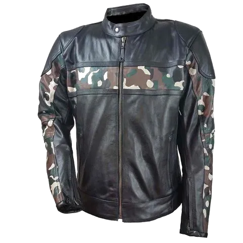 HMM540 Men's Leather Scooter Jacket with Camouflage
