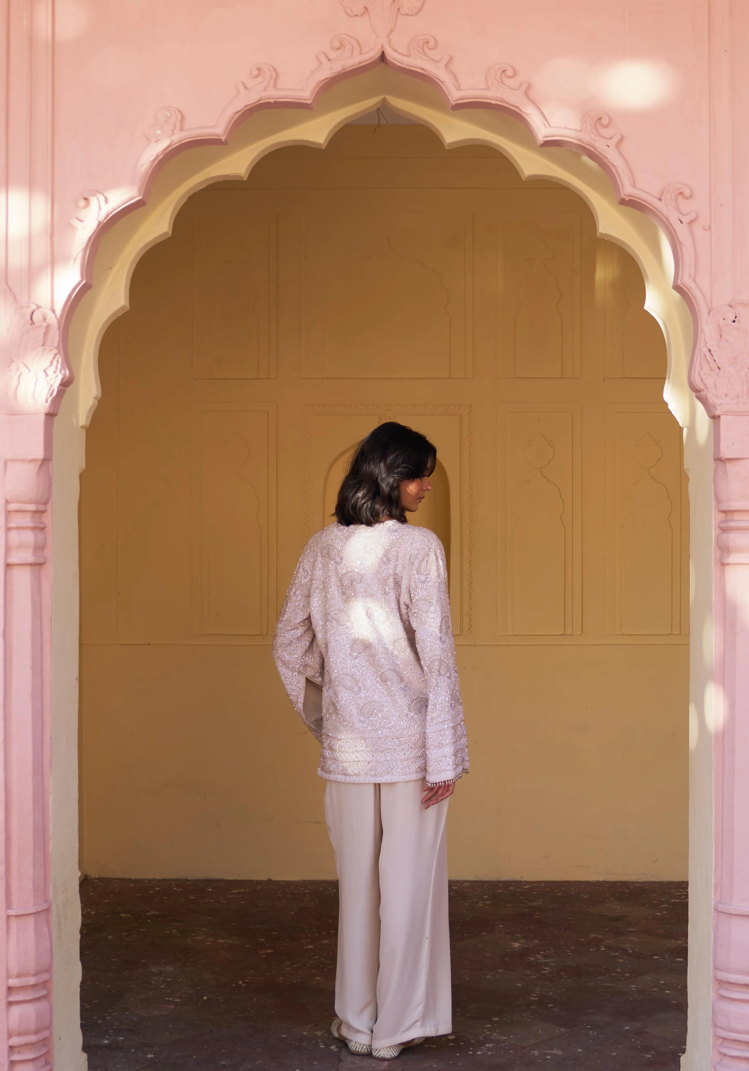 Ivory Georgette Chikankari Gilet Set