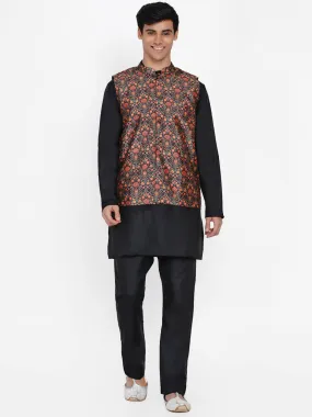 Men Black Ethnic Motifs Layered Kurta with Pyjamas