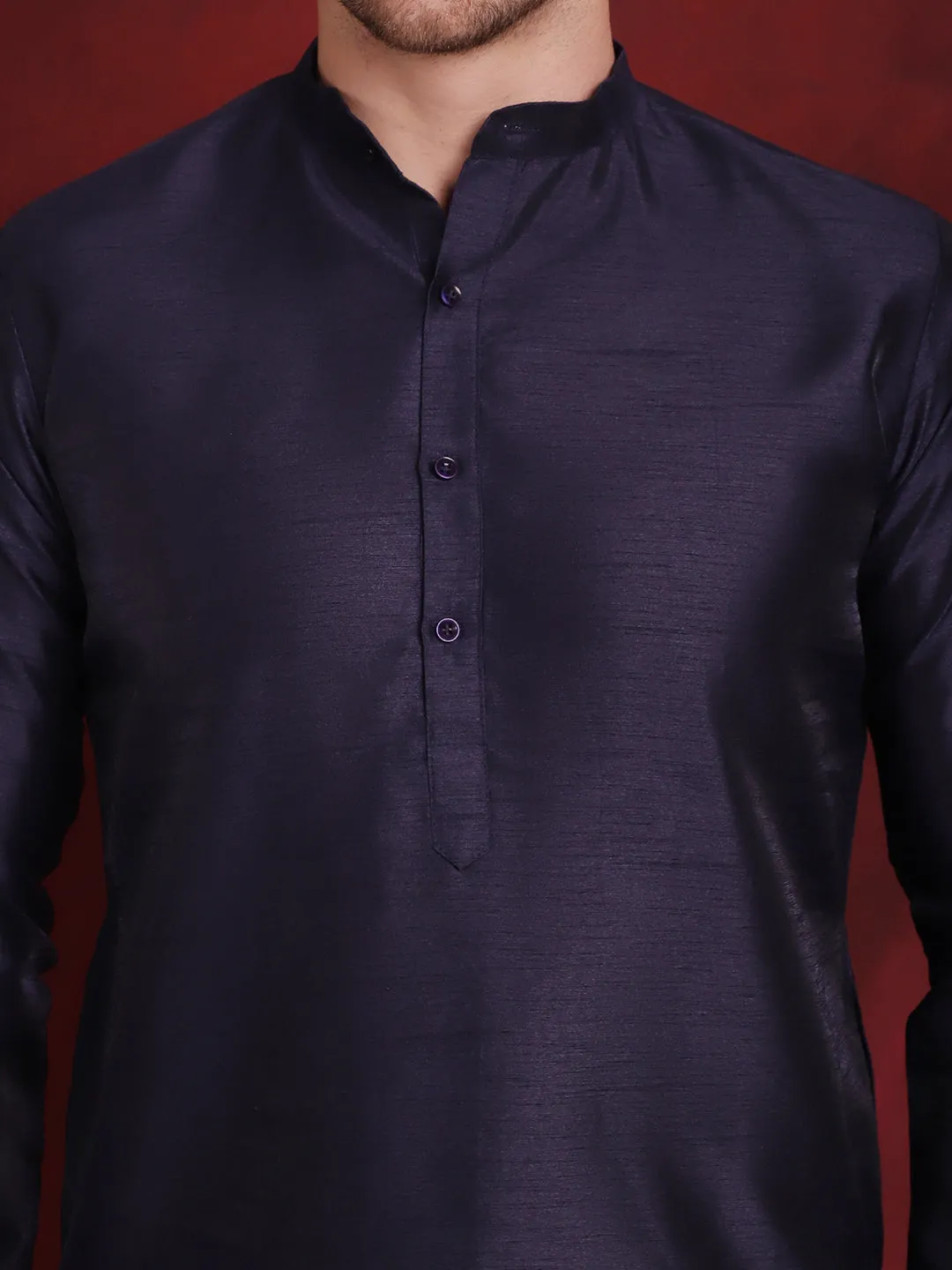 Navy Blue Woven Design Nehru Jacket With Kurta Pyjama Set