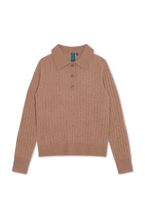 NONAME LONG SLEEVE RIBBED POLO