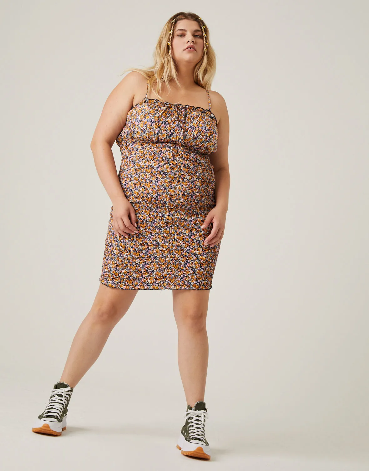 Plus Size Floral Smocked Mini Dress