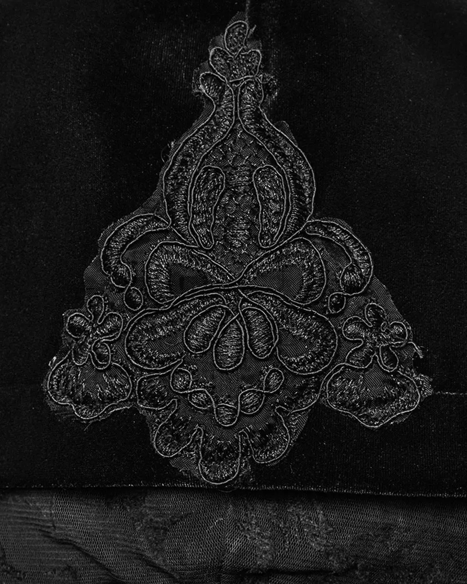 Punk Rave Womens Gorgeous Gothic Lace Applique Hooded Coat - Extended Size Range - Black Velvet