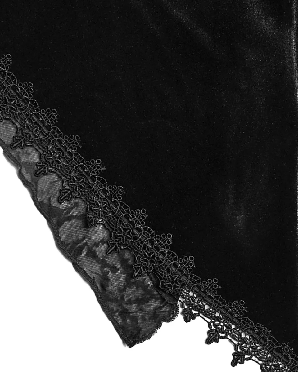 Punk Rave Womens Gorgeous Gothic Lace Applique Hooded Coat - Extended Size Range - Black Velvet