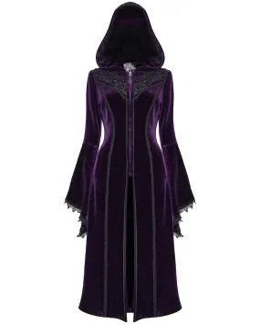 Punk Rave Womens Gorgeous Gothic Lace Applique Hooded Coat - Extended Size Range - Purple Velvet