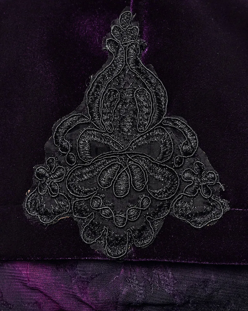 Punk Rave Womens Gorgeous Gothic Lace Applique Hooded Coat - Extended Size Range - Purple Velvet