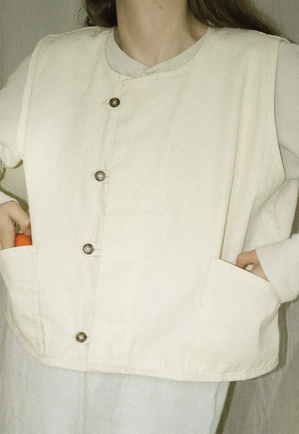 Raw Cropped Gilet Natural