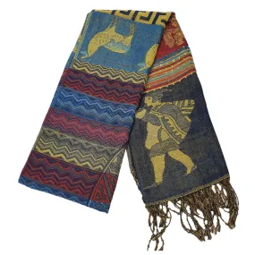 Scarf Blue & Red Incan Motif - HandMade