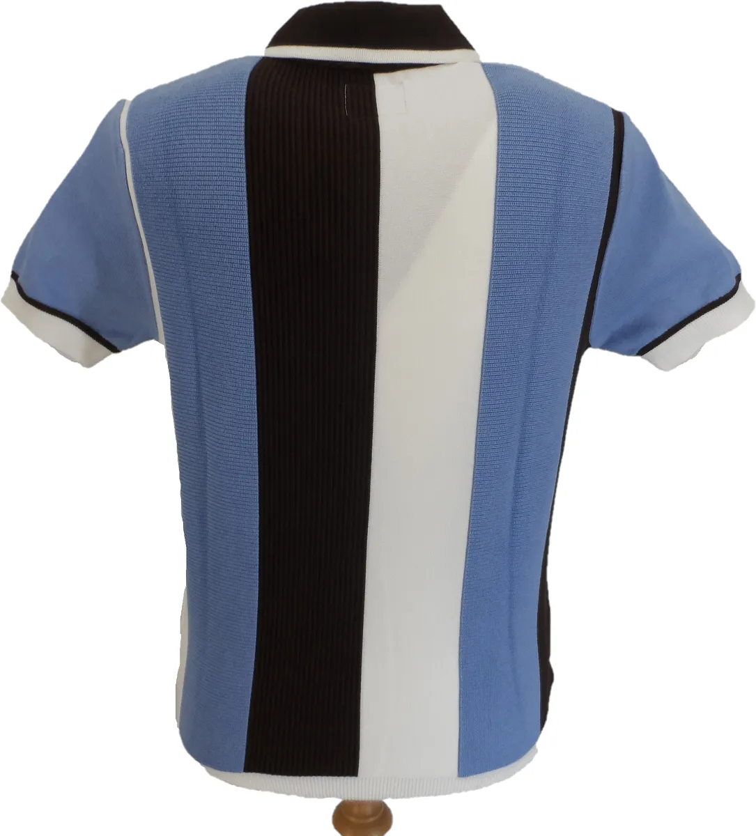 Ska & Soul Mens Brown/Sky Rib Stripe Fine Gauge Knitted Zip Shirts