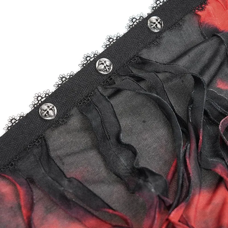 Women's Punk Ripped Chain Lace Coat Black-Red