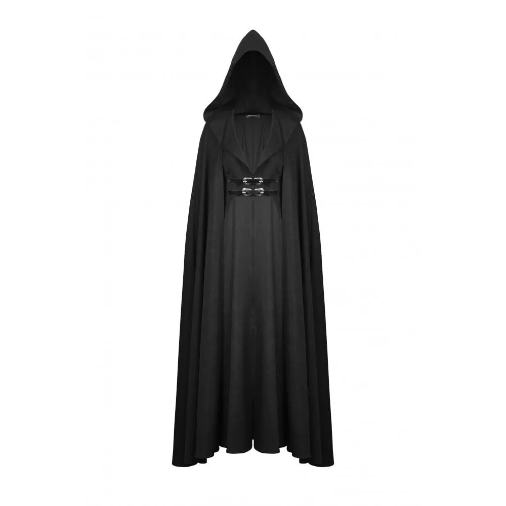 Women's Punk Straps Long Coat with Hood