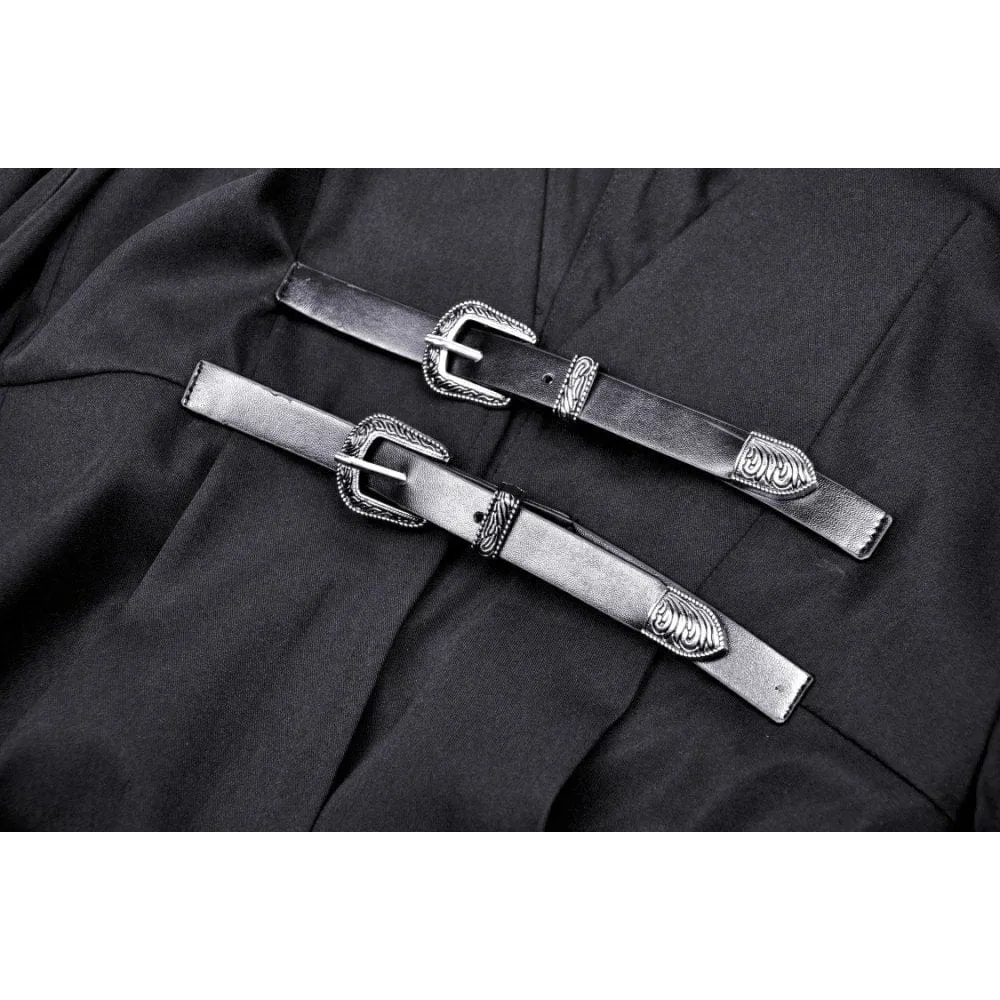 Women's Punk Straps Long Coat with Hood