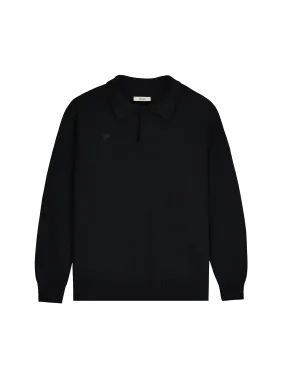 Womens Recycled Cashmere Polo Sweater—black