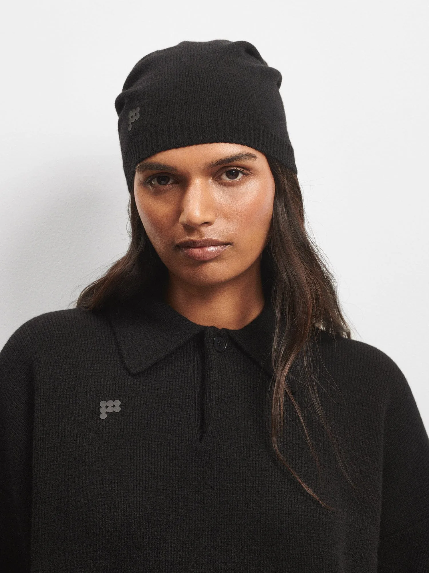 Womens Recycled Cashmere Polo Sweater—black