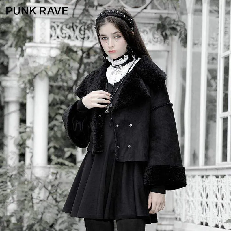 Women's Vintage Gorgeous Downy Collar Short Coat With Belt