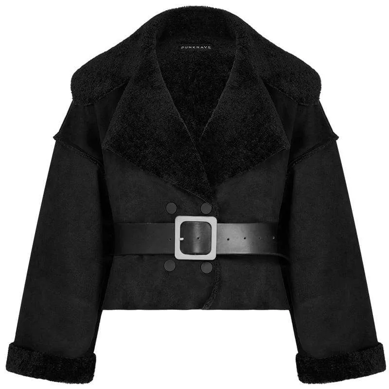 Women's Vintage Gorgeous Downy Collar Short Coat With Belt