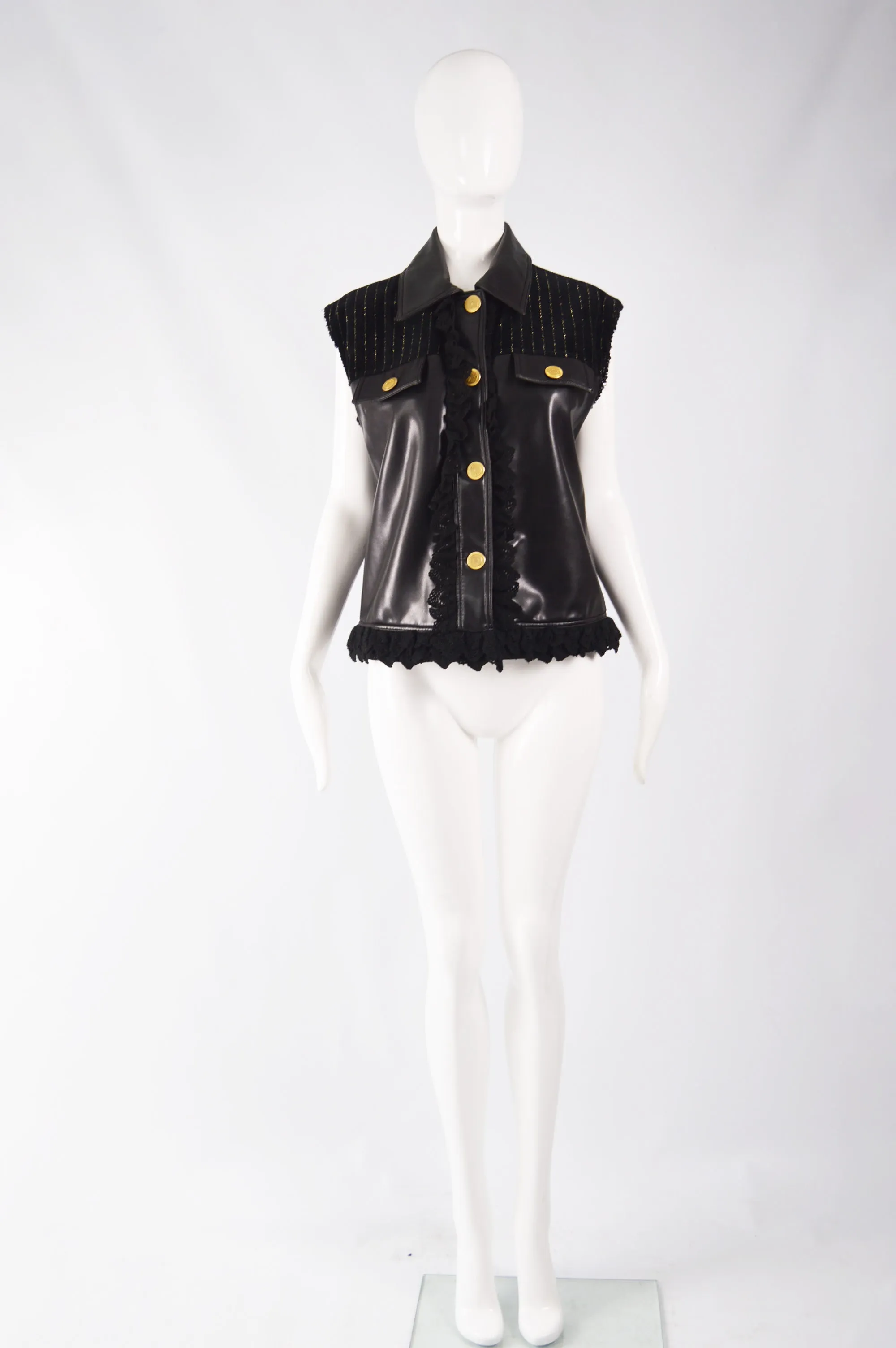 Womens Vintage Velvet & Faux Leather Jacket, 1980s