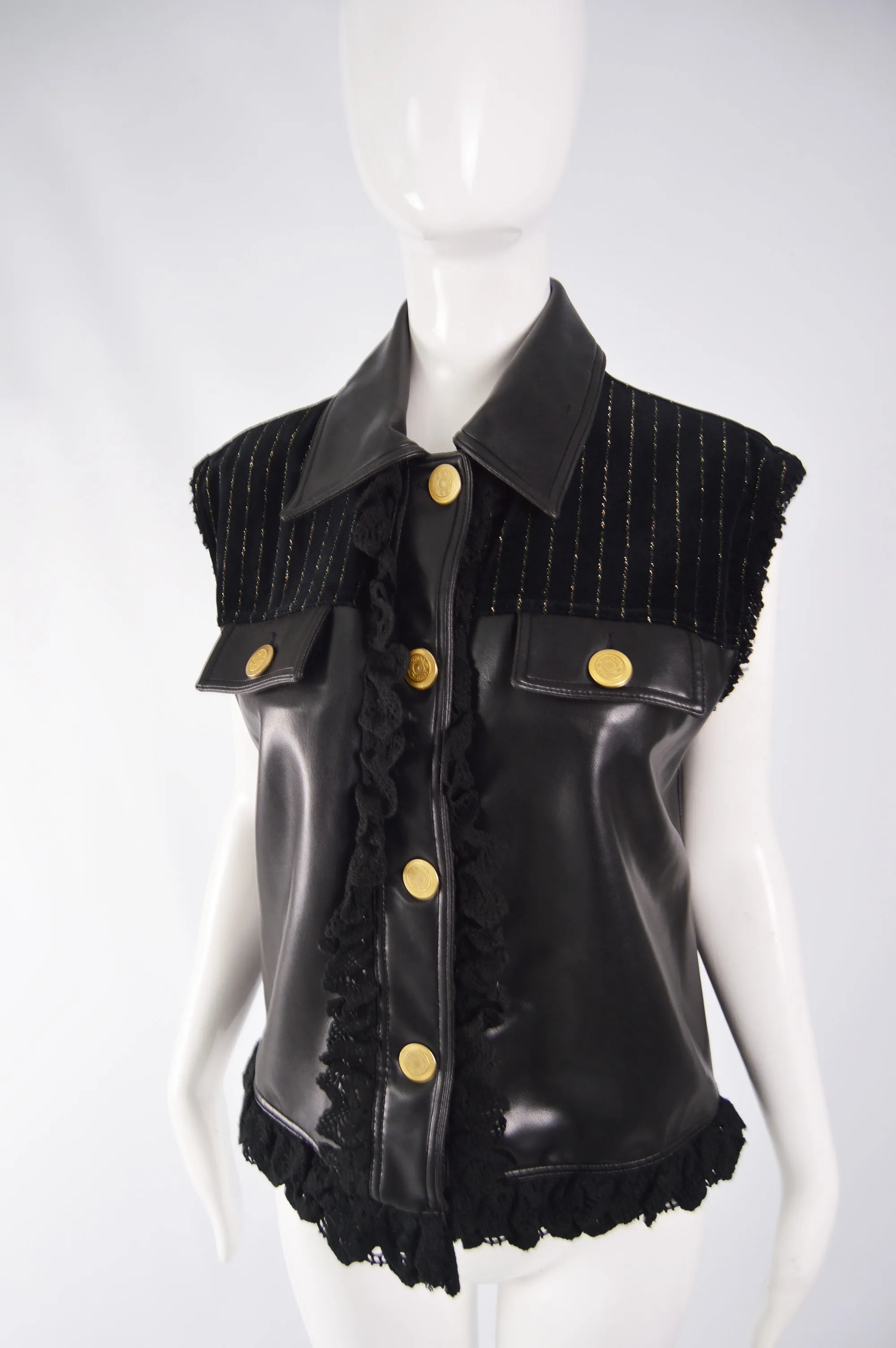 Womens Vintage Velvet & Faux Leather Jacket, 1980s