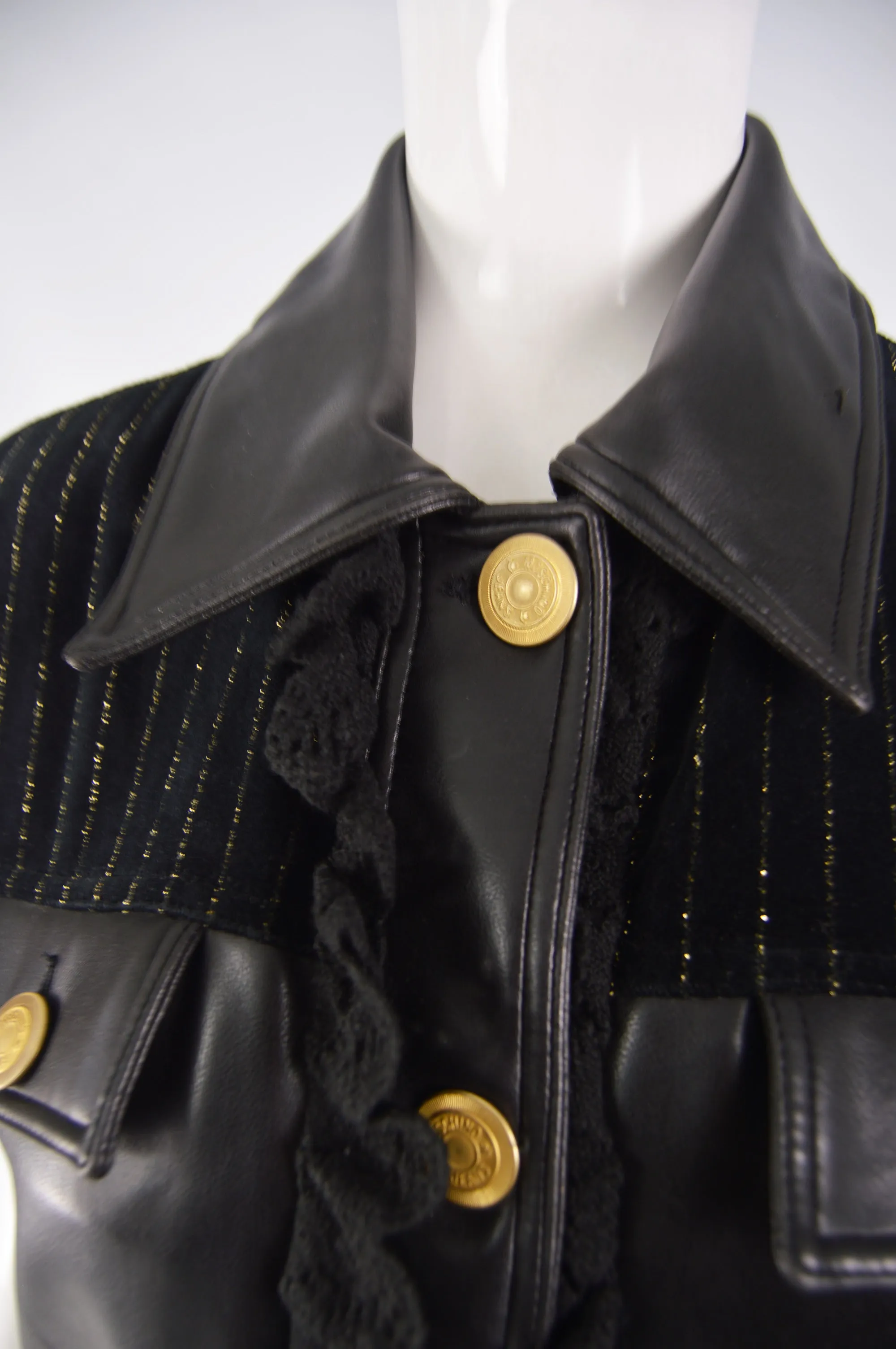 Womens Vintage Velvet & Faux Leather Jacket, 1980s