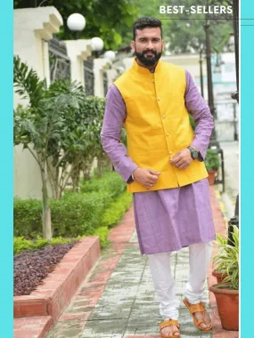 Yellow Men Khadi Nehru Jacket