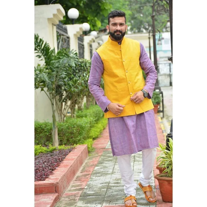 Yellow Men Khadi Nehru Jacket