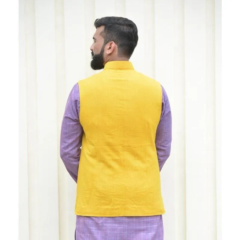Yellow Men Khadi Nehru Jacket