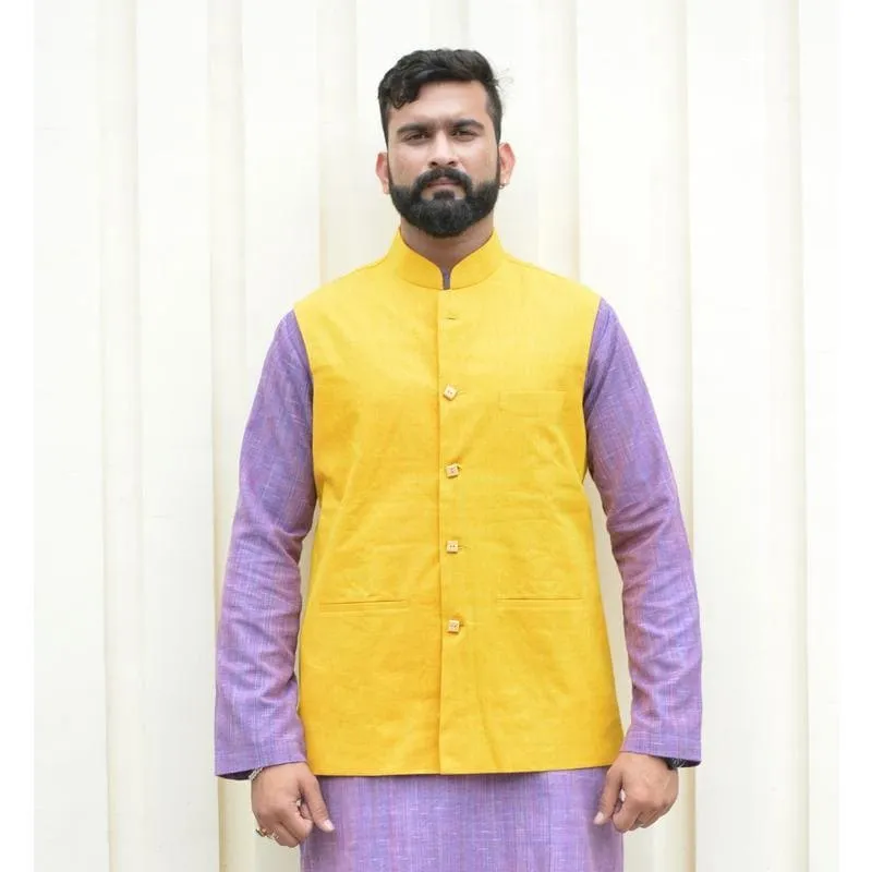 Yellow Men Khadi Nehru Jacket