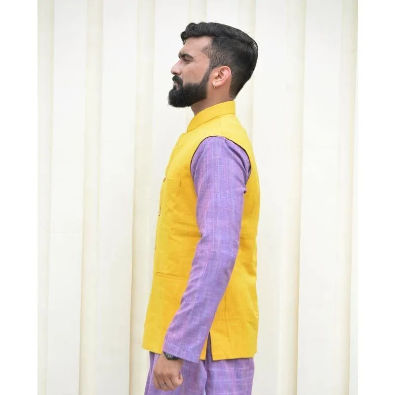 Yellow Men Khadi Nehru Jacket