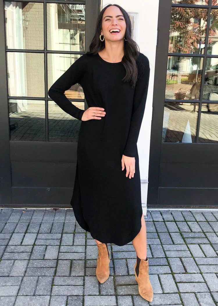 Z Supply Ray Sweater Slub Dress - Black